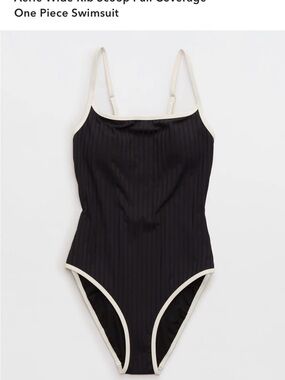 aerie Black One-Piece Swimsuit with Cream Trim